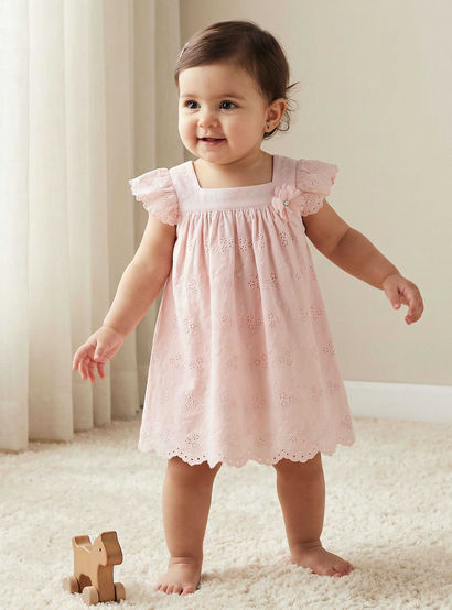 Giggles Square Neck Short Sleeve Dress with Embroidery-baby-girls-clothing-dressesandjumpsuits-image-1