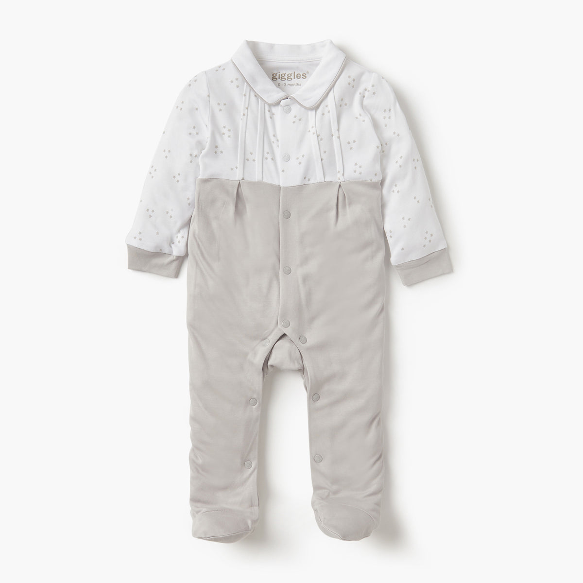 Giggles Star Print Closed Feet Sleepsuit with Long Sleeves