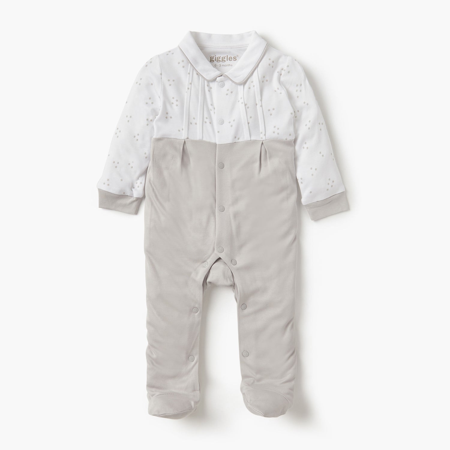 Giggles Star Print Closed Feet Sleepsuit with Long Sleeves
