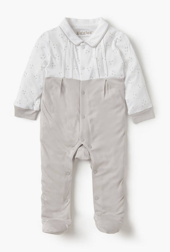 Giggles Star Print Closed Feet Sleepsuit with Long Sleeves