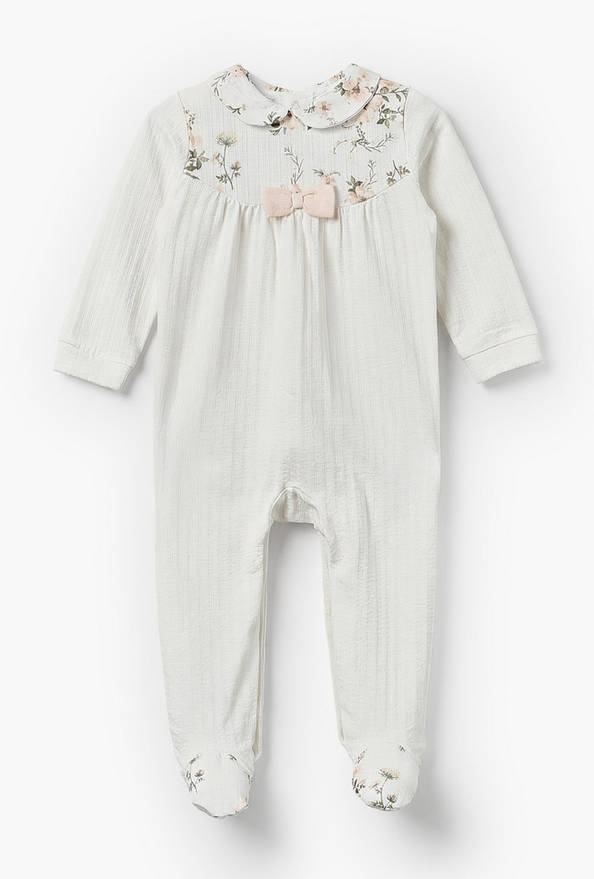 Giggles Cotton Peter Pan Collar Long Sleeves Sleepsuit with Floral Print
