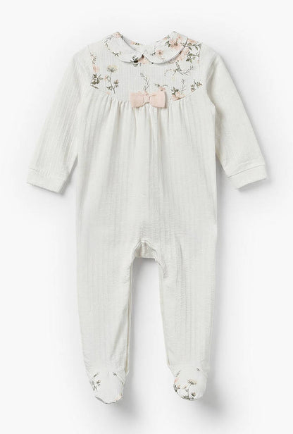 Giggles Cotton Peter Pan Collar Long Sleeves Sleepsuit with Floral Print