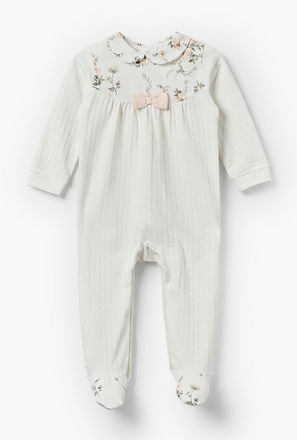 Giggles Cotton Peter Pan Collar Long Sleeves Sleepsuit with Floral Print