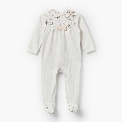 Giggles Cotton Peter Pan Collar Long Sleeves Sleepsuit with Floral Print