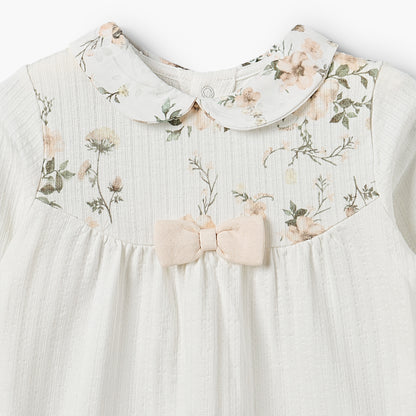 Giggles Cotton Peter Pan Collar Long Sleeves Sleepsuit with Floral Print