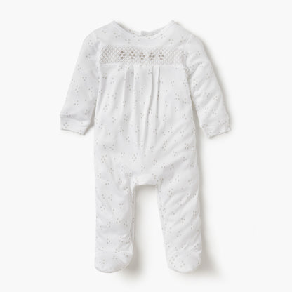 Giggles Star Print Closed Feet Sleepsuit with Long Sleeves - White / 9-12 mths