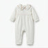 Giggles Cotton Peter Pan Collar Long Sleeves Sleepsuit with Floral Print - White / 12-18 mths