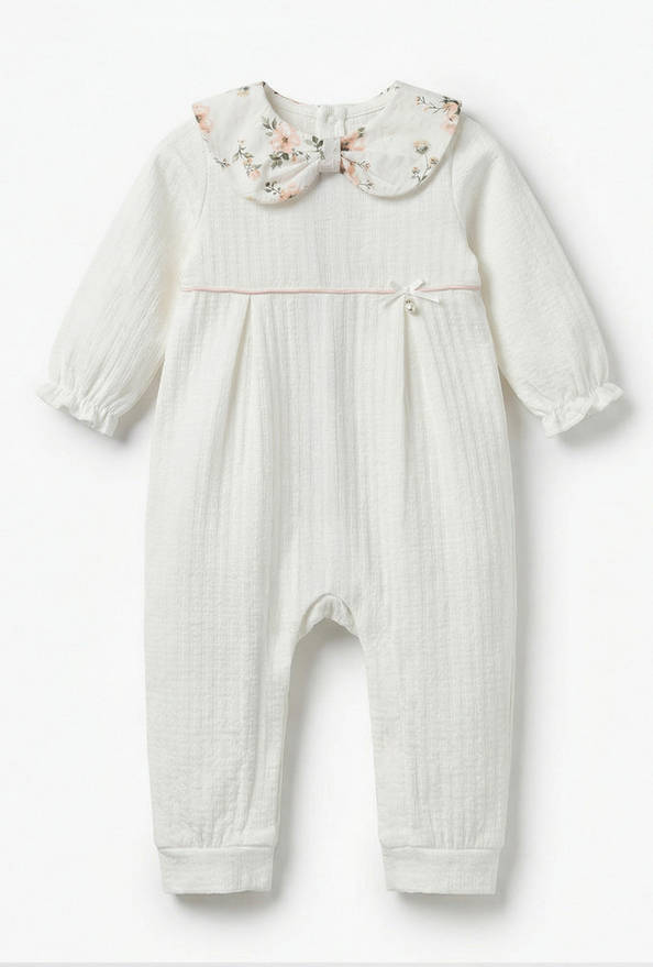 Giggles Cotton Peter Pan Collar Long Sleeves Sleepsuit with Floral Print