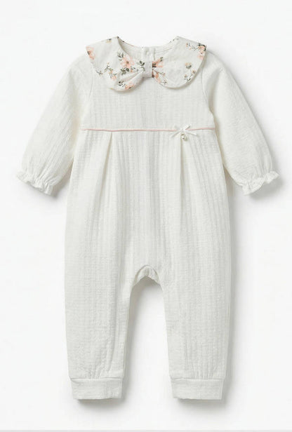 Giggles Cotton Peter Pan Collar Long Sleeves Sleepsuit with Floral Print