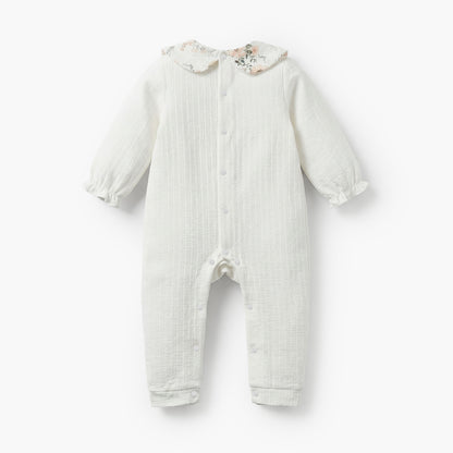 Giggles Cotton Peter Pan Collar Long Sleeves Sleepsuit with Floral Print