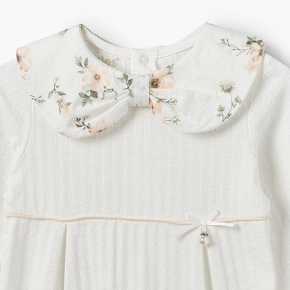 Giggles Cotton Peter Pan Collar Long Sleeves Sleepsuit with Floral Print