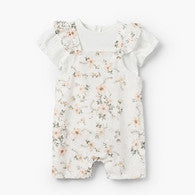 Giggles Round Neck Short Sleeves T-shirt and Dungaree Set with Floral Print-undefined-image-1
