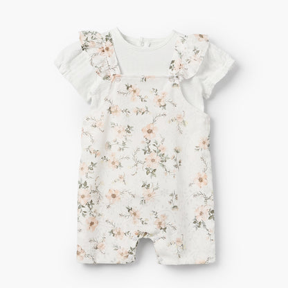 Giggles Round Neck Short Sleeves T-shirt and Dungaree Set with Floral Print