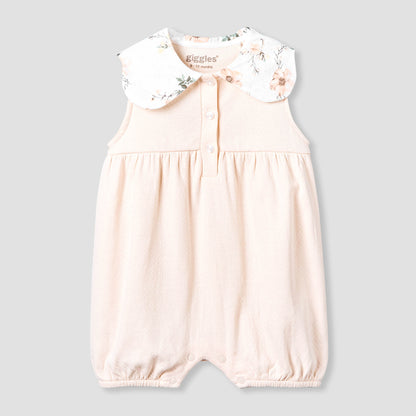 Giggles Peter Pan Collar Sleeveless Romper with Floral Print