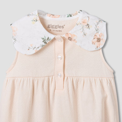 Giggles Peter Pan Collar Sleeveless Romper with Floral Print
