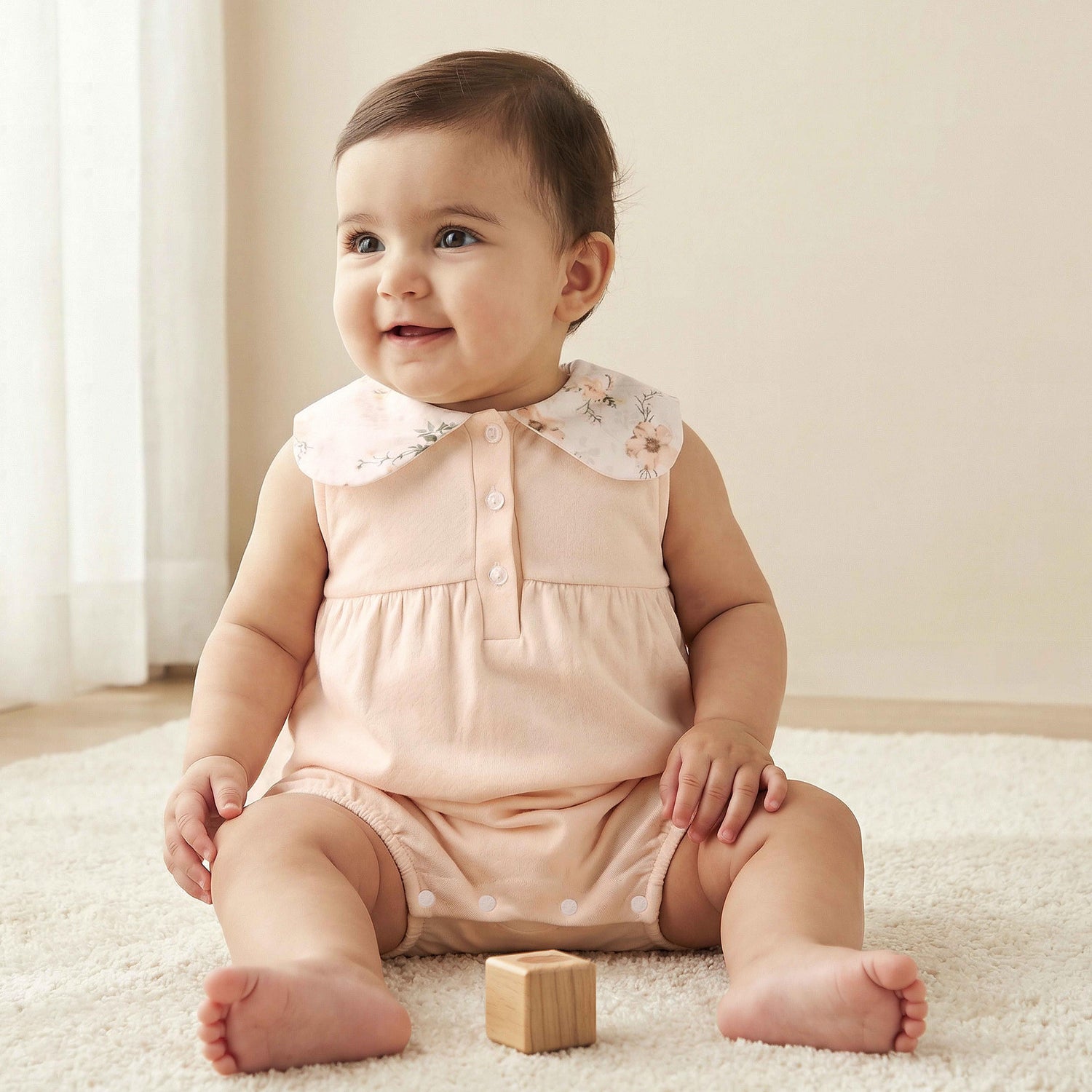 Giggles Peter Pan Collar Sleeveless Romper with Floral Print