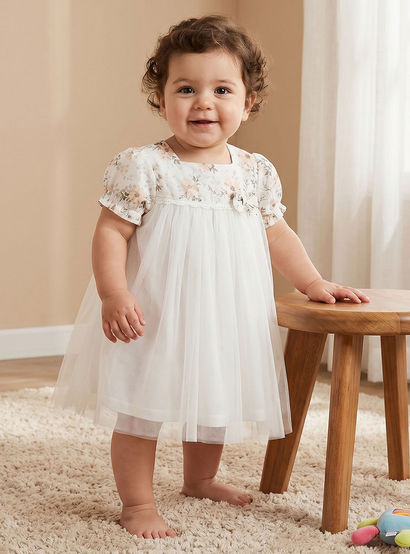Giggles Square Neck Short Sleeves A-line Dress with Floral Print-baby-girls-clothing-dressesandjumpsuits-image-1