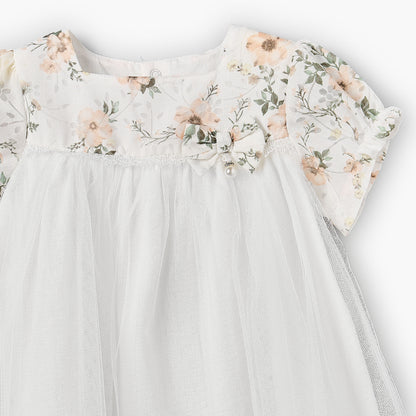 Giggles Square Neck Short Sleeves A-line Dress with Floral Print