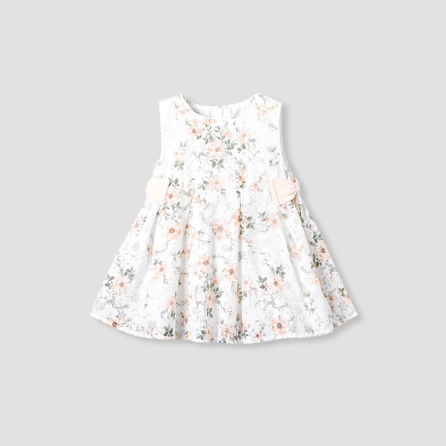 Giggles Round Neck Sleeveless A-line Dress with Floral Print - White / 12-18 mths