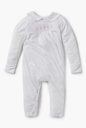 Giggles Heart Print Sleepsuit with Long Sleeves and Button Closure