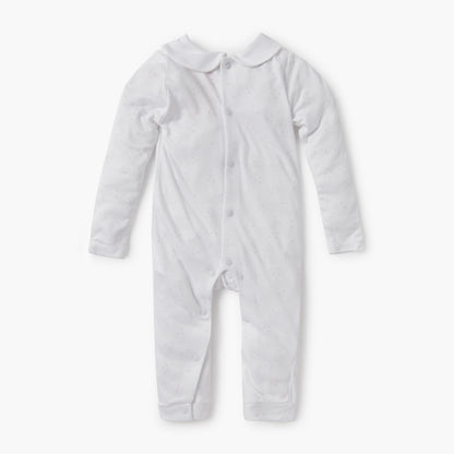 Giggles Heart Print Sleepsuit with Long Sleeves and Button Closure