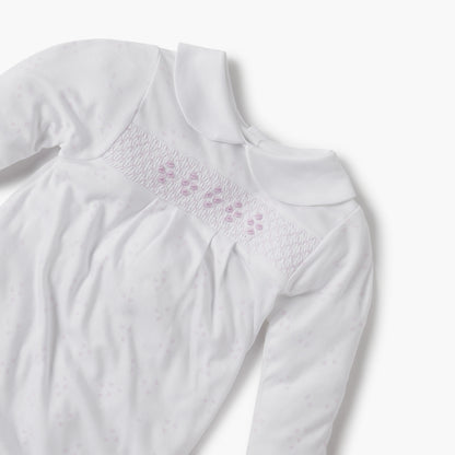 Giggles Heart Print Sleepsuit with Long Sleeves and Button Closure