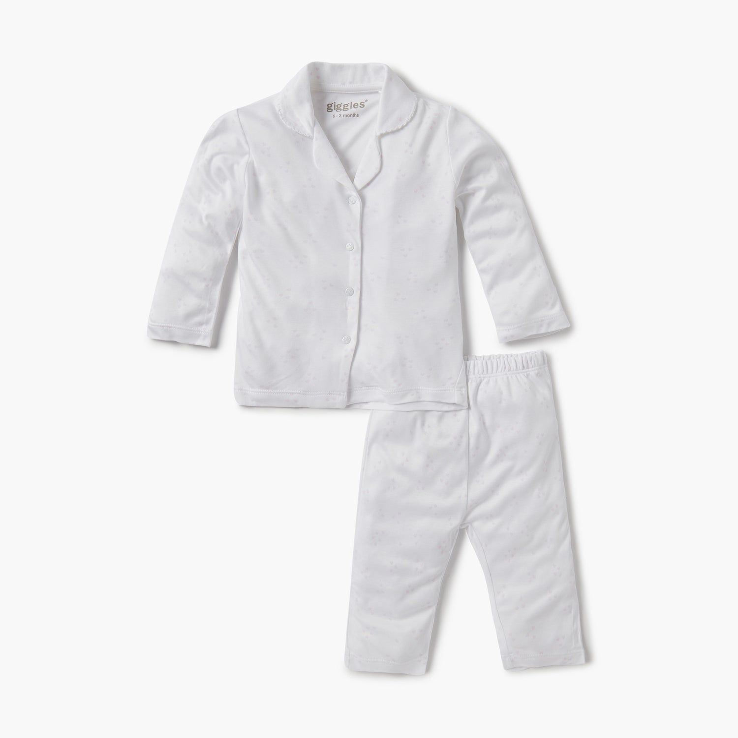 Giggles Solid Shirt and Pyjama Set - White / 12-18 mths