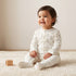 Giggles Cotton Crew Neck Long Sleeves Sleepsuit with Floral Embroidery - White / 9-12 mths