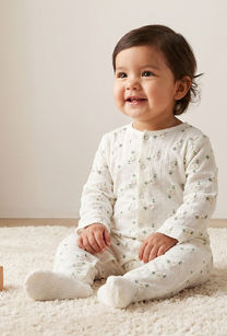 Giggles Cotton Crew Neck Long Sleeves Sleepsuit with Floral Embroidery-undefined-image-1