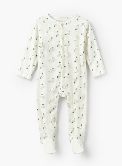 Giggles Cotton Crew Neck Long Sleeves Sleepsuit with Floral Embroidery-baby-girls-clothing-nightwear-sleepsuits-image-2