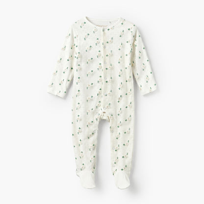 Giggles Cotton Crew Neck Long Sleeves Sleepsuit with Floral Embroidery