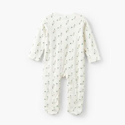 Giggles Cotton Crew Neck Long Sleeves Sleepsuit with Floral Embroidery