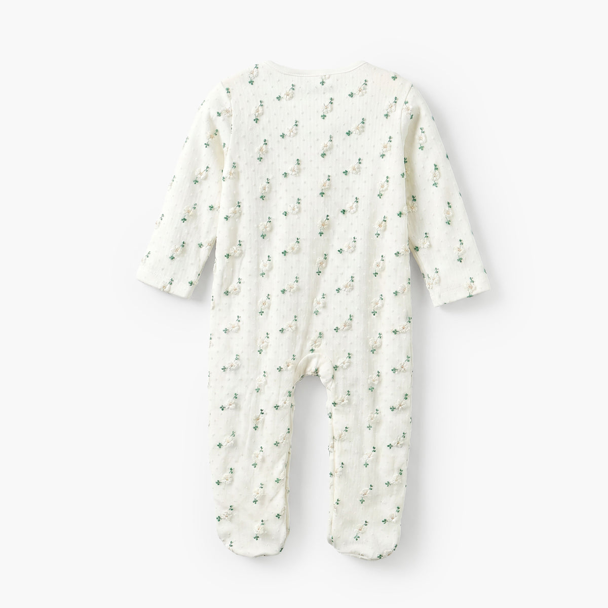 Giggles Cotton Crew Neck Long Sleeves Sleepsuit with Floral Embroidery