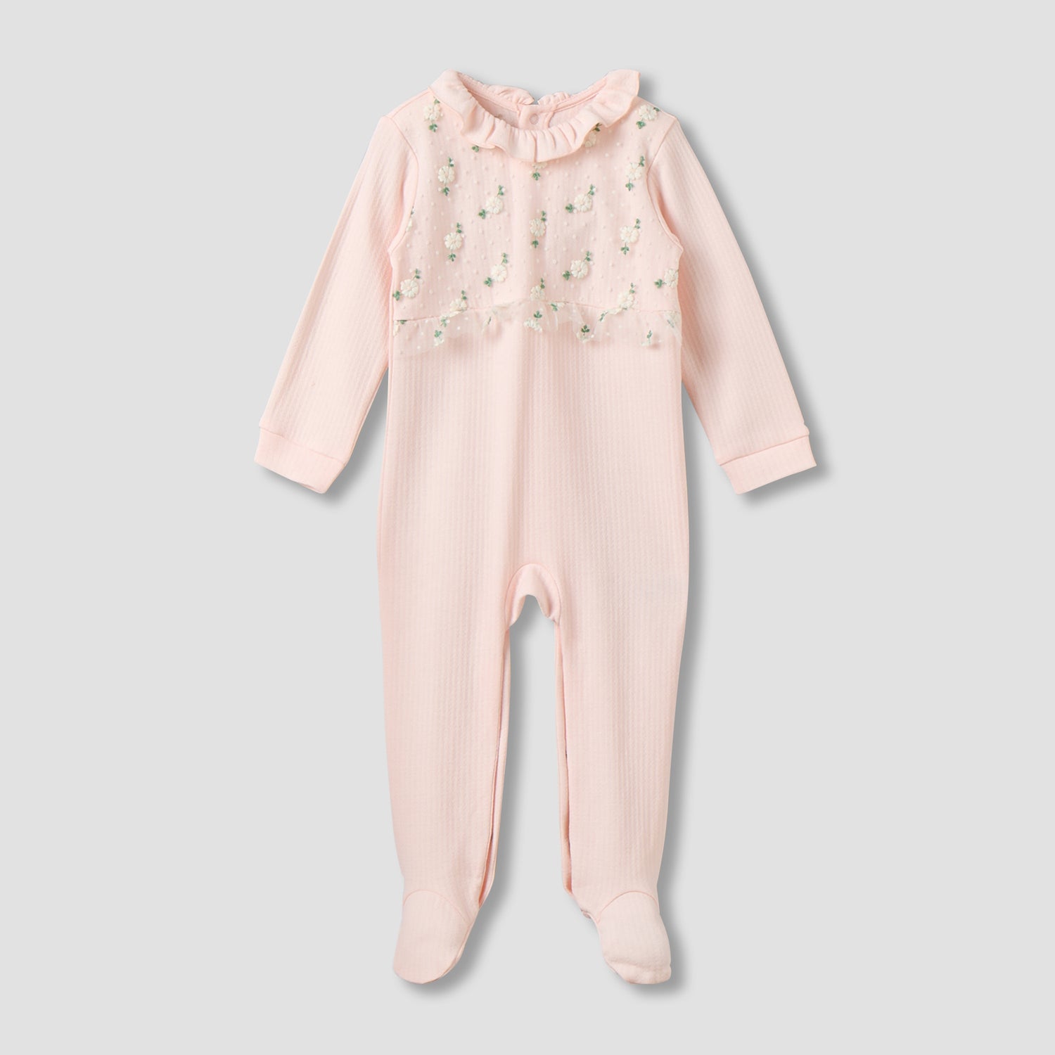 Giggles Cotton Round Neck Long Sleeves Sleepsuit with Snap Button Closure - Pink / 9-12 mths