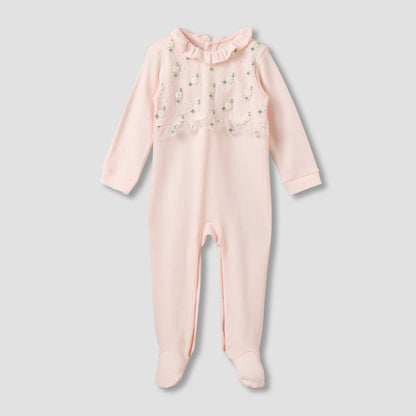 Giggles Cotton Round Neck Long Sleeves Sleepsuit with Snap Button Closure - Pink / 9-12 mths