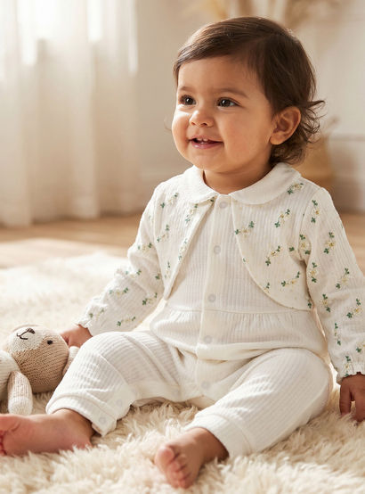 Giggles Cotton Collared Long Sleeves Sleepsuit with Floral Embroidery-baby-girls-clothing-nightwear-sleepsuits-image-1