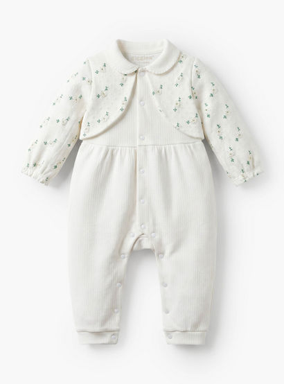 Giggles Cotton Collared Long Sleeves Sleepsuit with Floral Embroidery-baby-girls-clothing-nightwear-sleepsuits-image-2