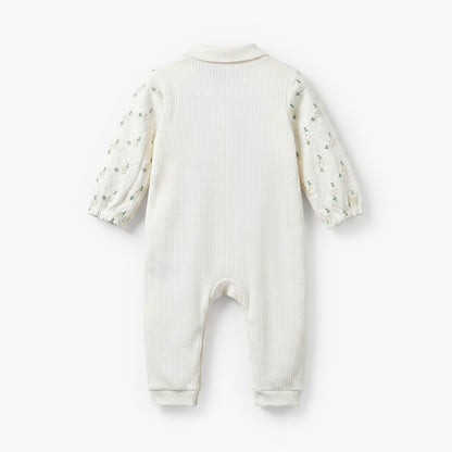 Giggles Cotton Collared Long Sleeves Sleepsuit with Floral Embroidery