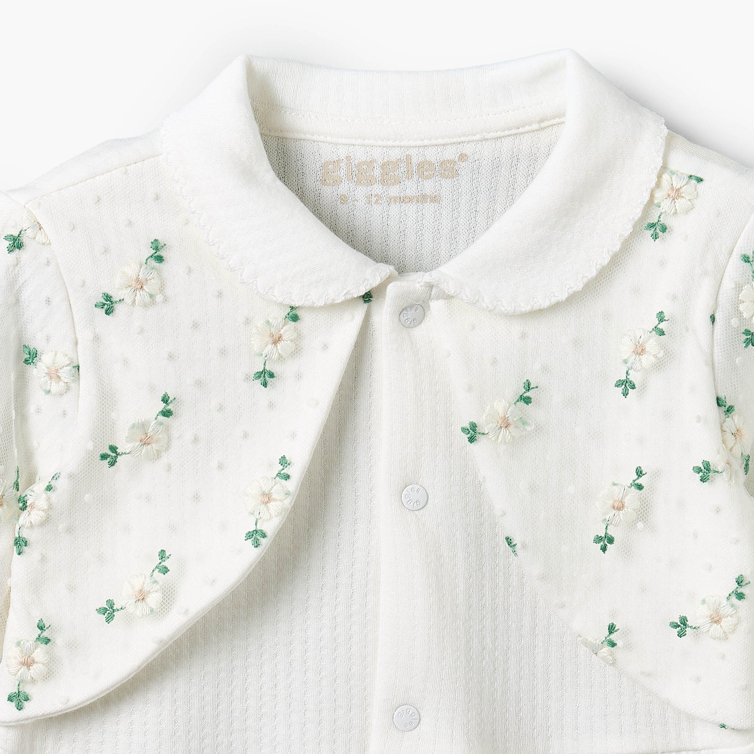 Giggles Cotton Collared Long Sleeves Sleepsuit with Floral Embroidery