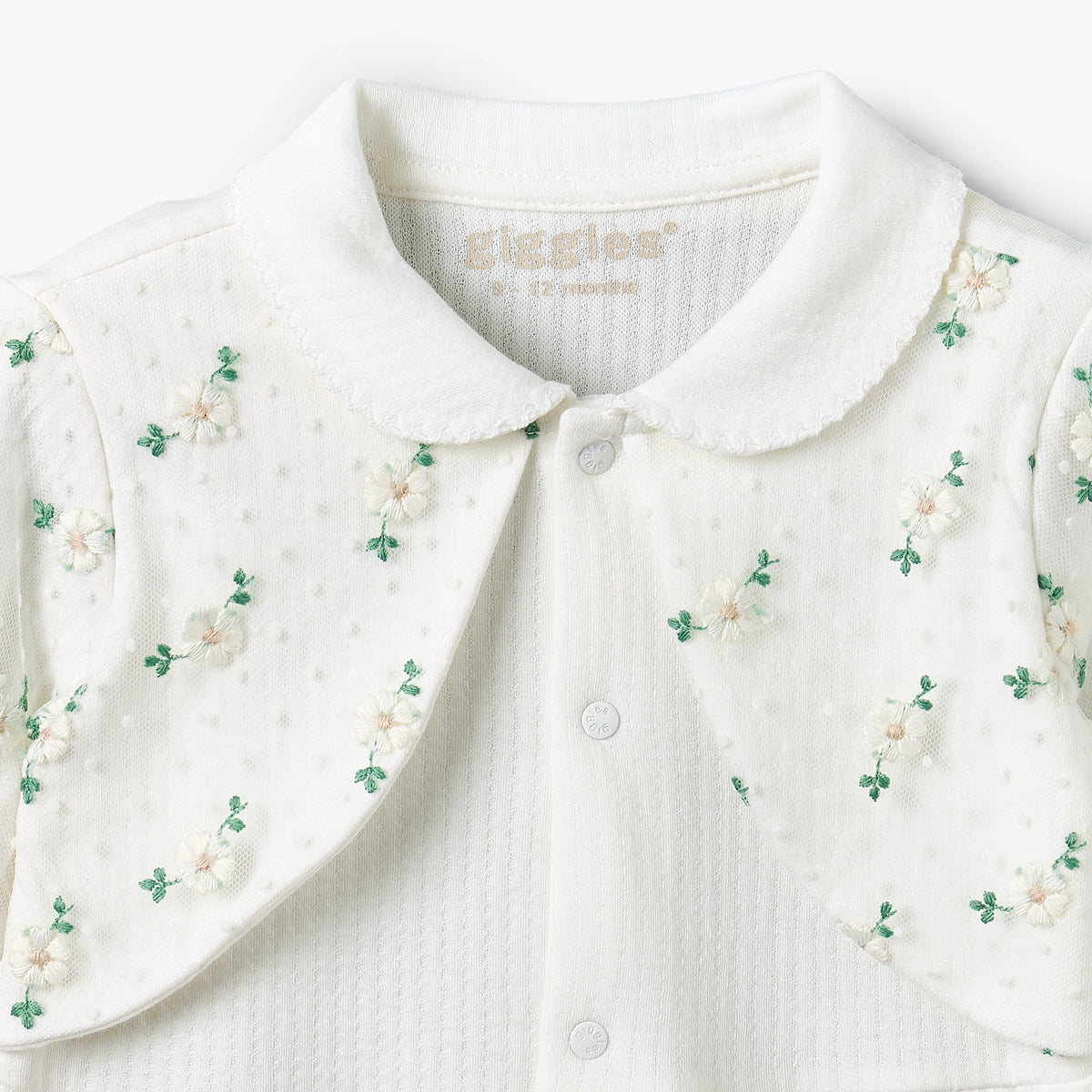 Giggles Cotton Collared Long Sleeves Sleepsuit with Floral Embroidery