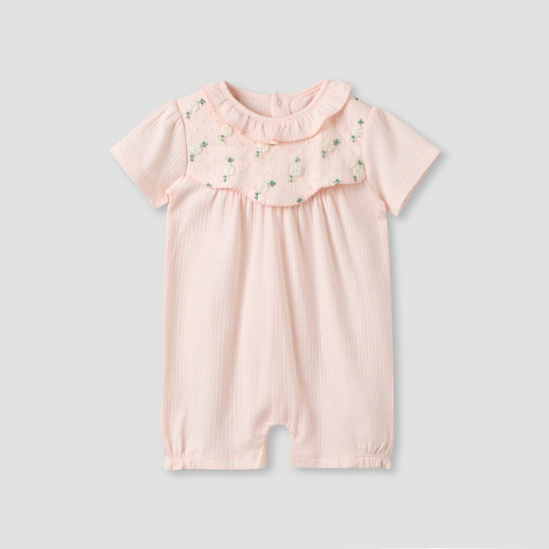 Giggles Round Neck Short Sleeves Romper with Snap Button Closure - Pink / 12-18 mths