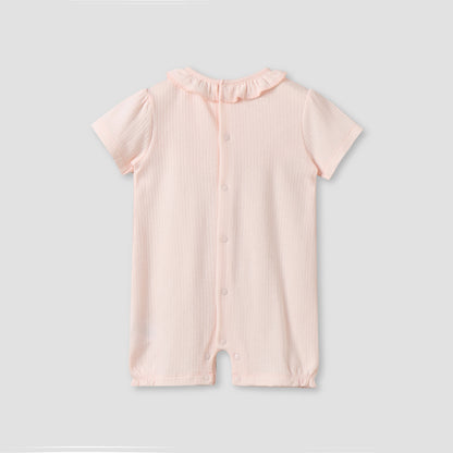 Giggles Round Neck Short Sleeves Romper with Snap Button Closure