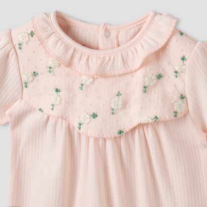 Giggles Round Neck Short Sleeves Romper with Snap Button Closure