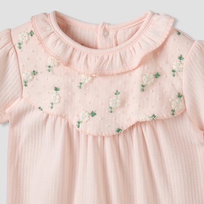 Giggles Round Neck Short Sleeves Romper with Snap Button Closure