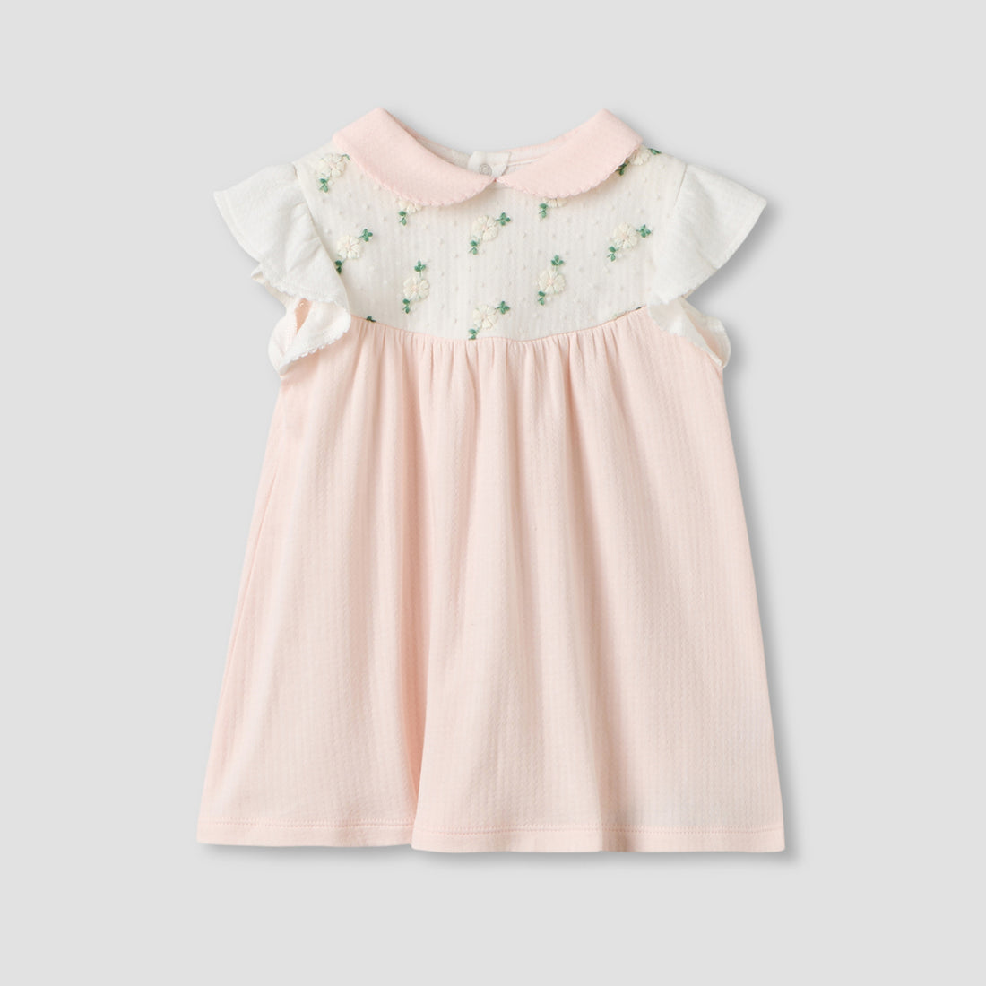 Peter Pan Collar Sleeveless Knee Length Dress with Embroidery - Pink / 12-18 mths