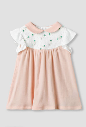 Peter Pan Collar Sleeveless Knee Length Dress with Embroidery