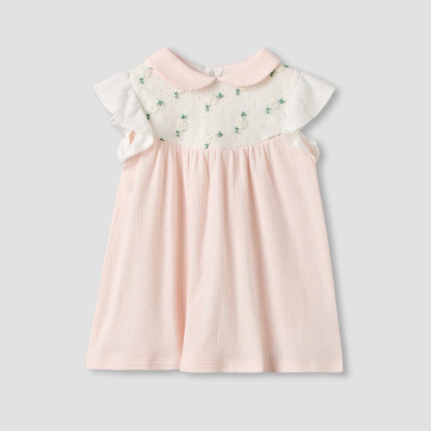 Peter Pan Collar Sleeveless Knee Length Dress with Embroidery