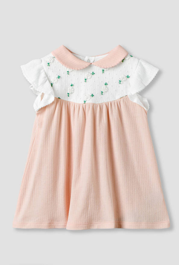 Peter Pan Collar Sleeveless Knee Length Dress with Embroidery