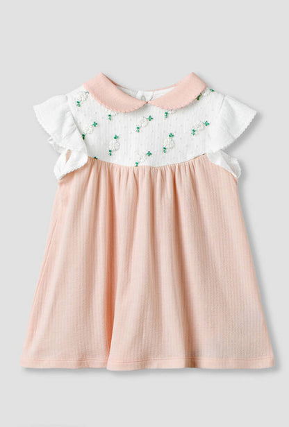 Peter Pan Collar Sleeveless Knee Length Dress with Embroidery