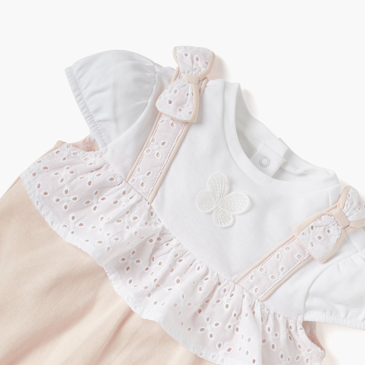 Giggles Panelled Bodysuit with Ruffles and Cap Sleeves